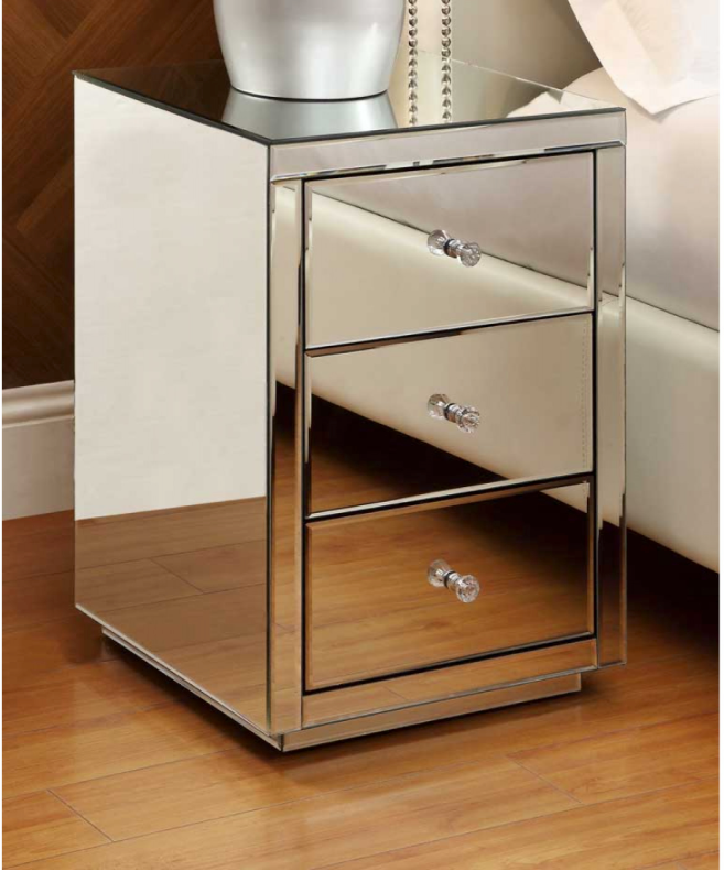 NEVADA Mirrored Bedside Tables Tallboy Dressing Table 4 Piece Package