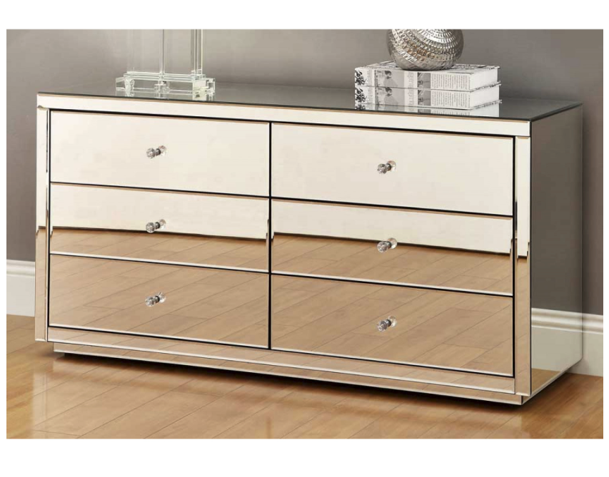 NEVADA Mirrored Dressing Table Low Chest 6 Drawers