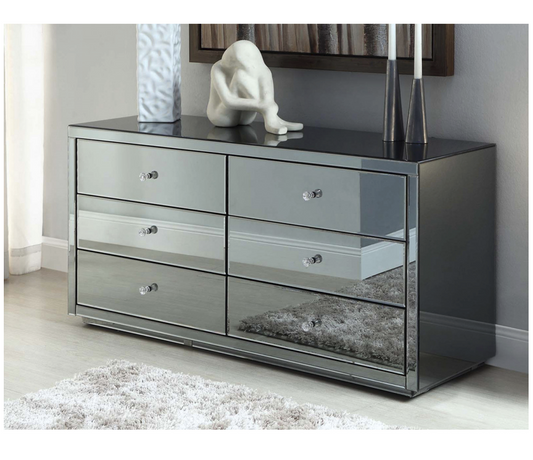 NEVADA Smoke Mirror Dressing Table Low Chest 6 Drawers