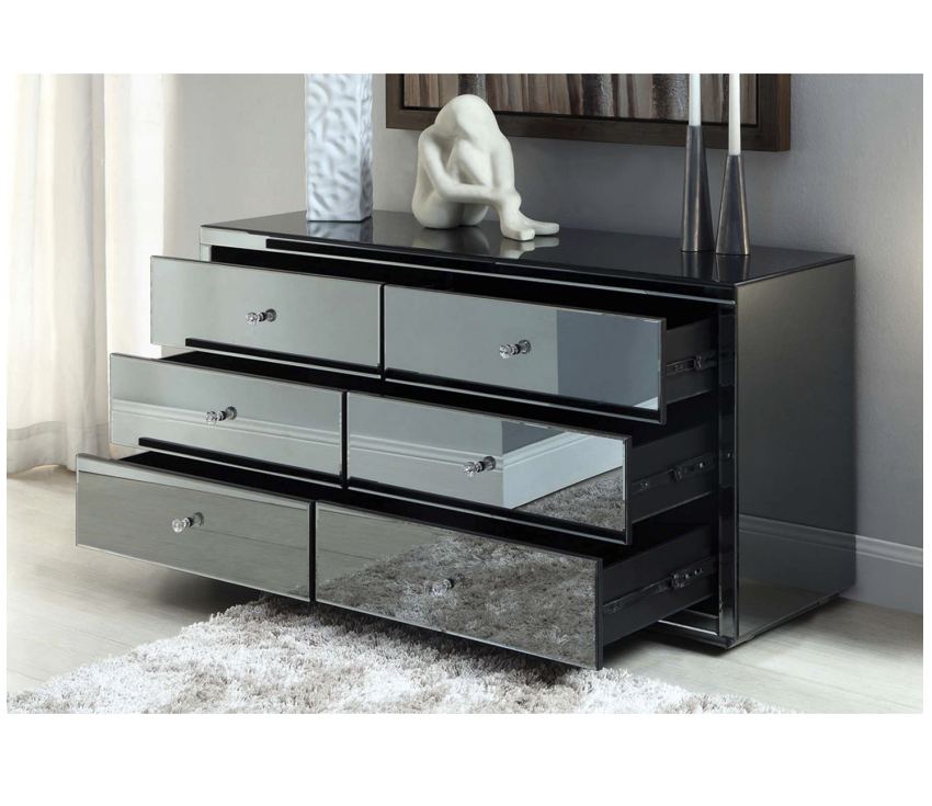 NEVADA Smoke Mirror Dressing Table Low Chest 6 Drawers
