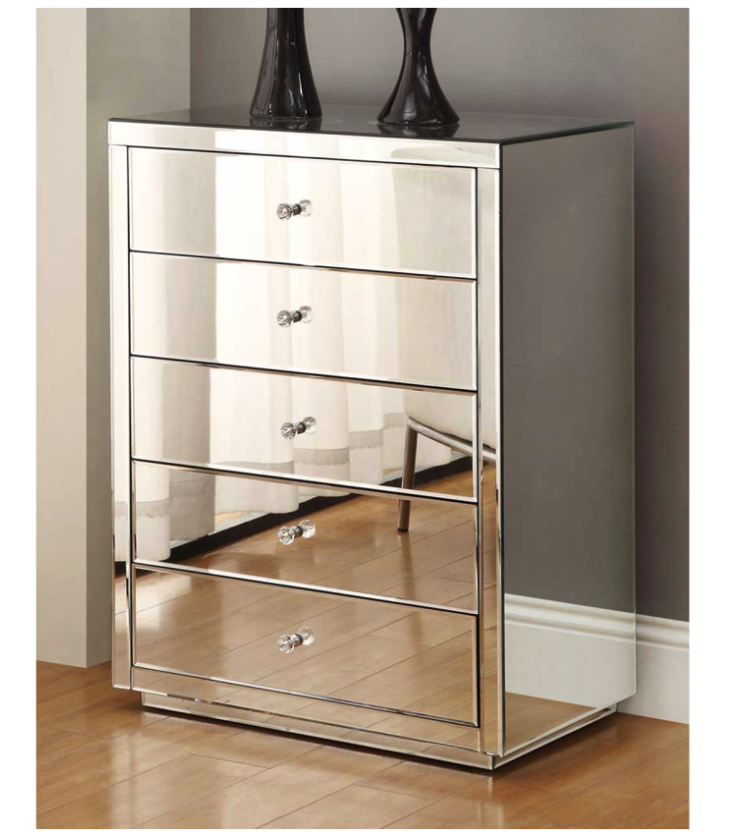 NEVADA Mirrored Bedside Tables and Tallboy 3 Piece Package