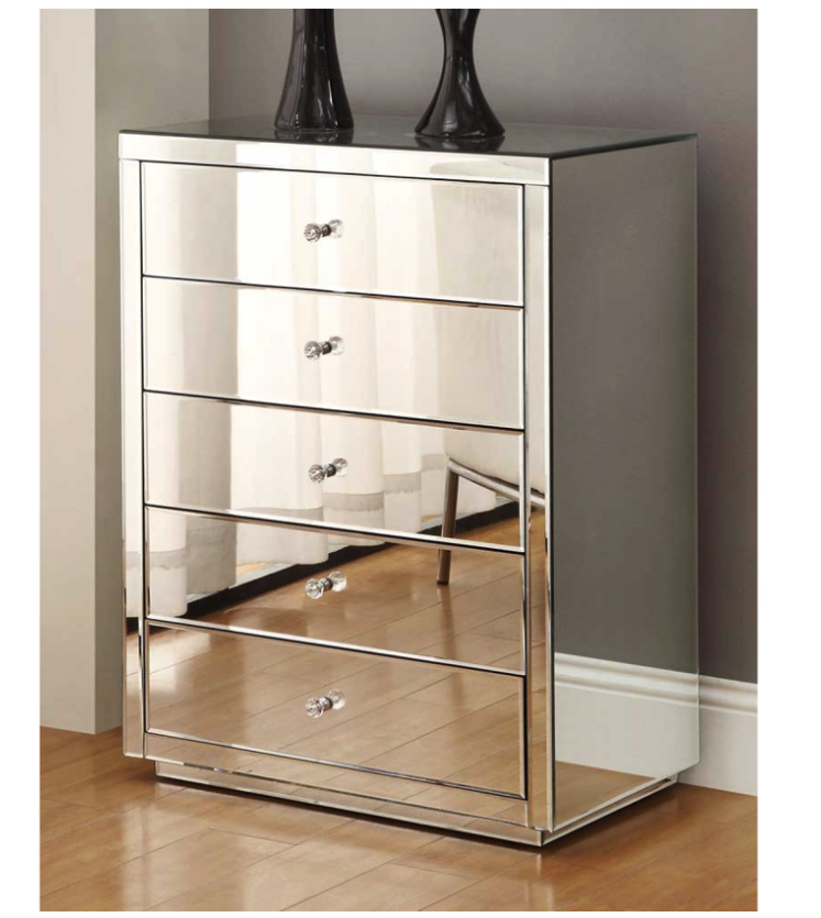 NEVADA Mirrored Bedside Tables Tallboy Dressing Table 4 Piece Package