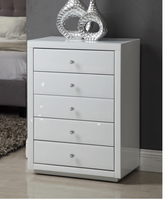 NEVADA White Glass Bedside Tables Tallboy Dressing Table 4 Piece Package