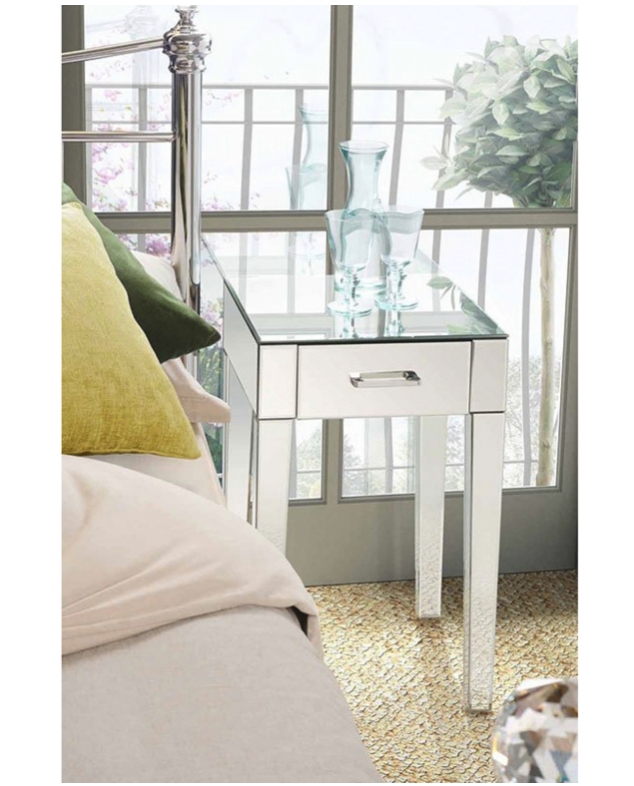 Zoe Mirrored Bedside Lamp Table with Single Drawer Bar Handle
