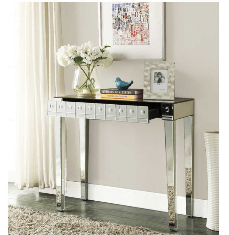 Demeter Mirrored Dressing Table Console 1 Drawer with Bubble Effect 4 legs