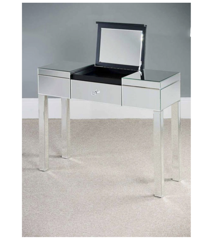Apollo Mirrored Dressing Table with single drawer and pop up Vanity Mirror