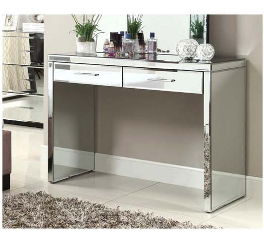Rio Mirrored Dressing Table Console 2 Drawers Metal Bar Handles