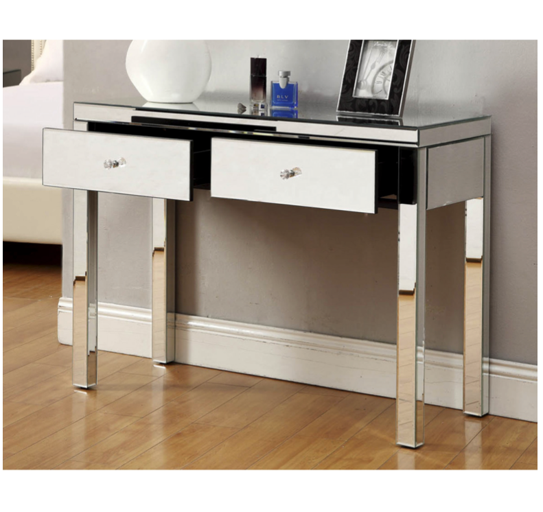 Reflections Mirrored Dressing Table Console 2 Drawers Crystal Effect Handles