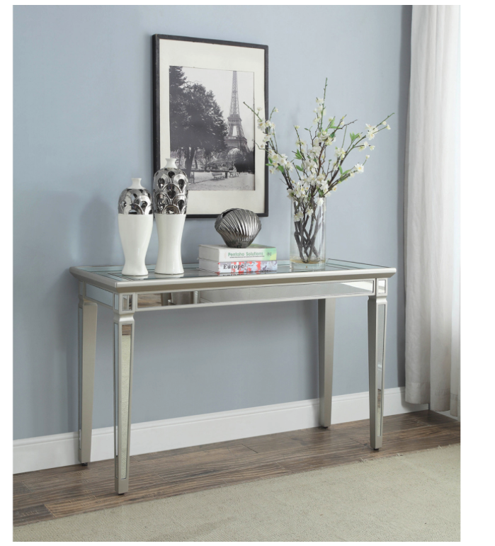 Grace Mirrored Console or Hallway Table Toughened Glass Top 4 Legs