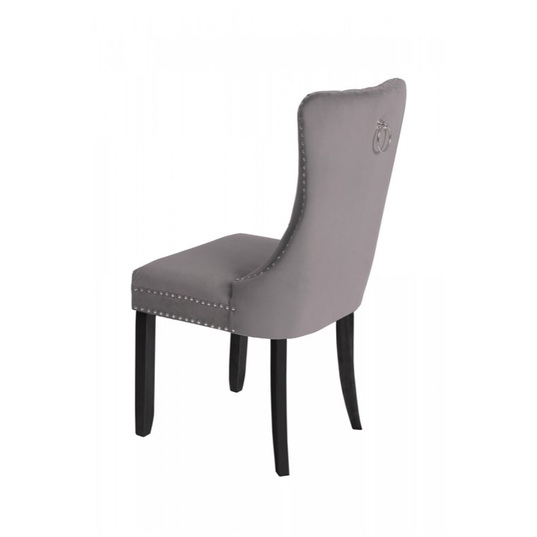 Antoinette Plush Dining Chair Dove Grey Velvet With Chrome Details & Chrome Rear Handle