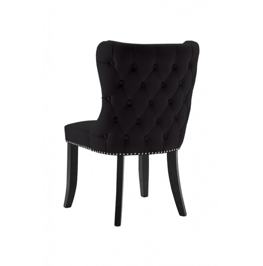 Margonia Plush Dining/Occasional Chair Black Velvet Chrome Details Tufted Back