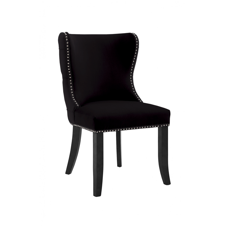Margonia Plush Dining/Occasional Chair Black Velvet Chrome Details Tufted Back