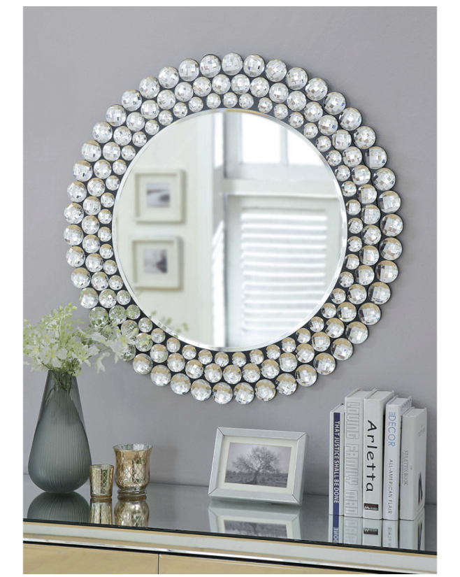 LAYLA Round Wall Mirror Crystal Surround Contemporary Style