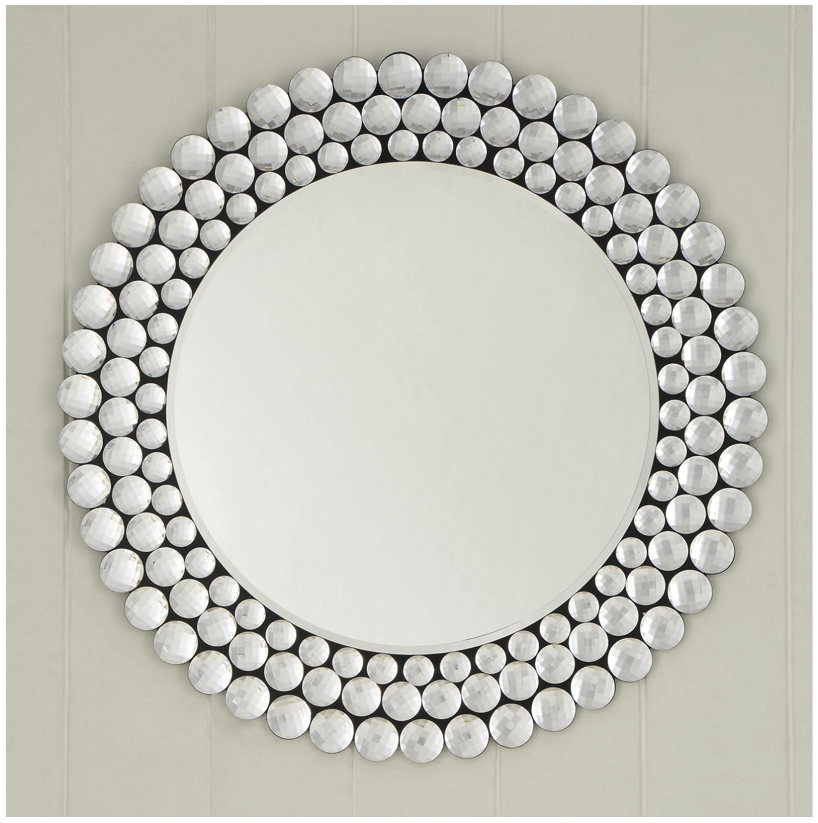 LAYLA Round Wall Mirror Crystal Surround Contemporary Style