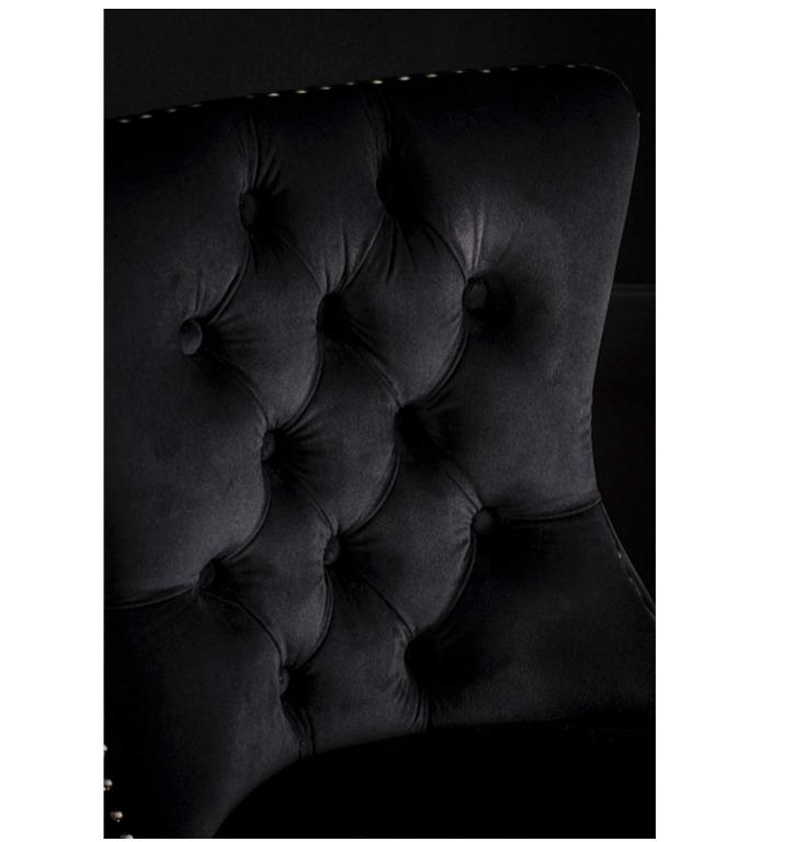 Antoinette Bar Stool Black Velvet Chrome Details & Rear Handle Tufted Seat-rest