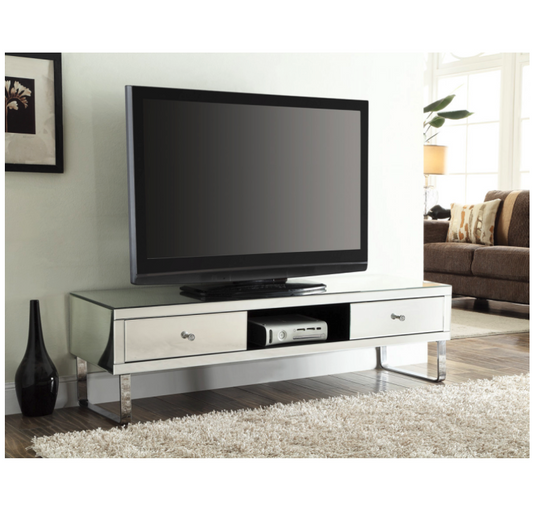 Mirrored Media TV Stand Cabinet 2 Drawers Chrome Plated Legs