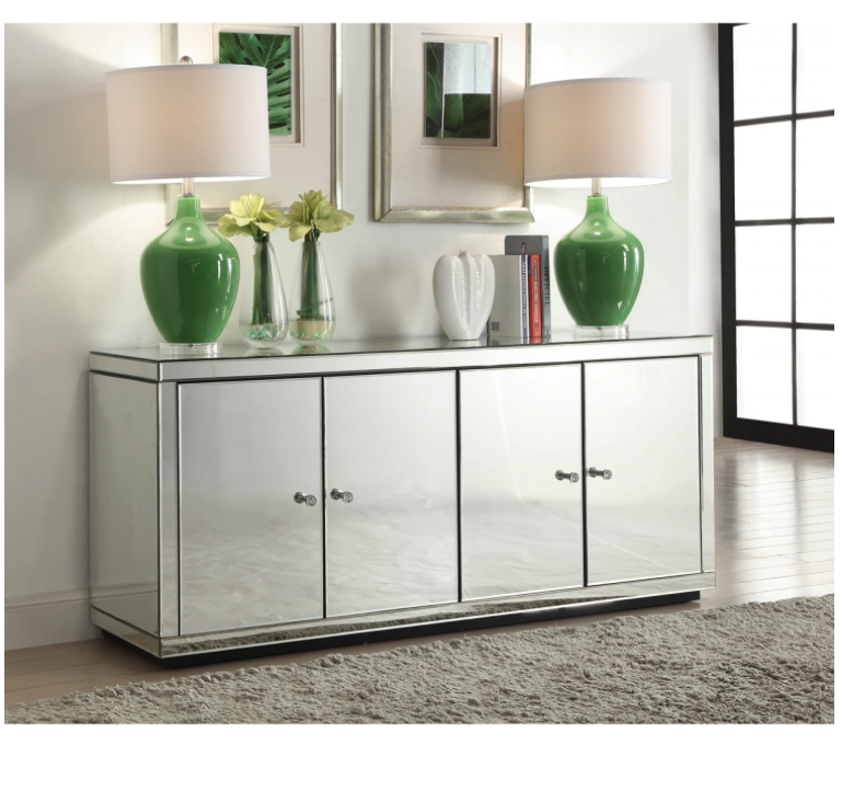 Chelsea Mirrored Sideboard Buffet with 2 shelves and 4 doors