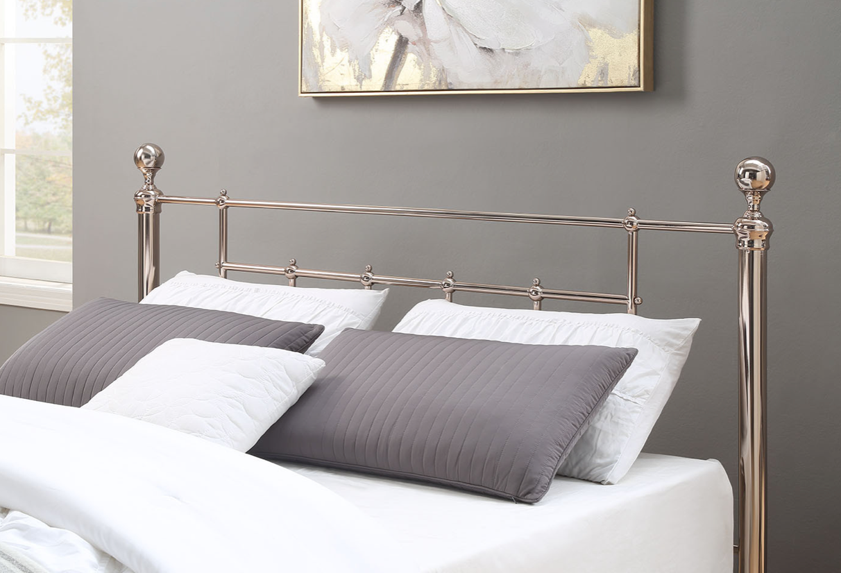 FLORENCE Queen Bed Rose Gold Plated with Round Metal Finials