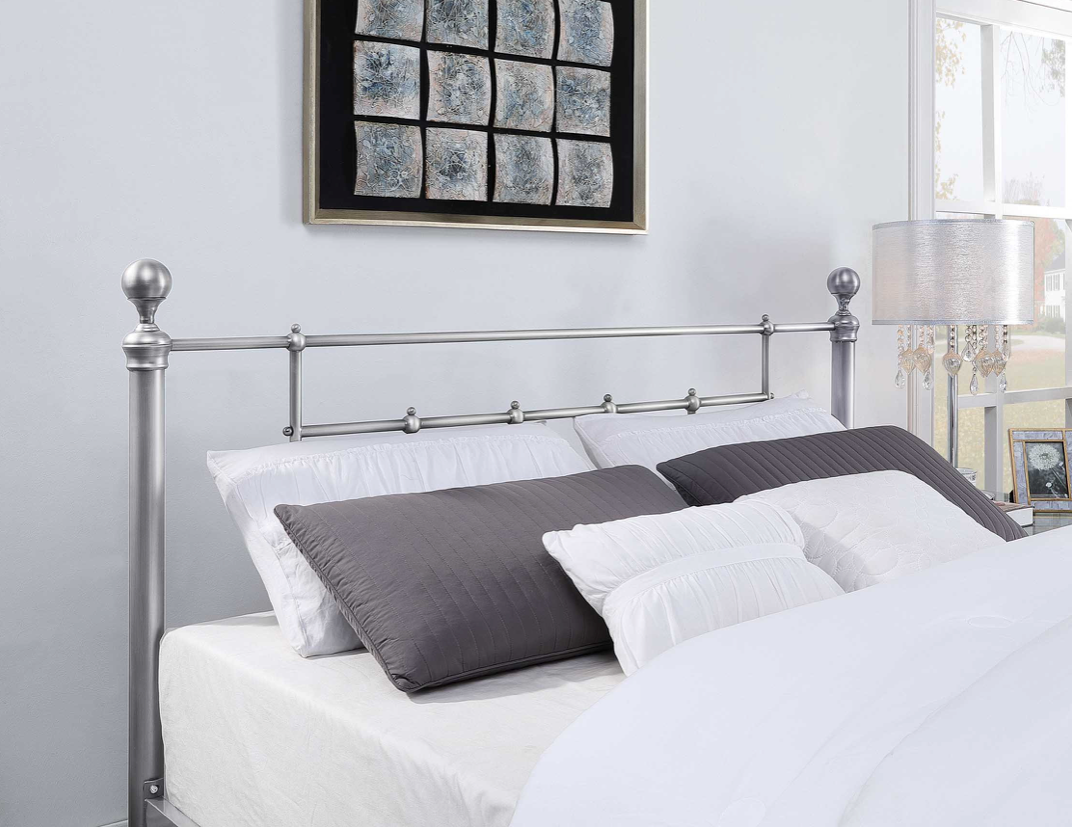 MAIDSTONE Queen Bed Pewter Plated with Round Metal Finials