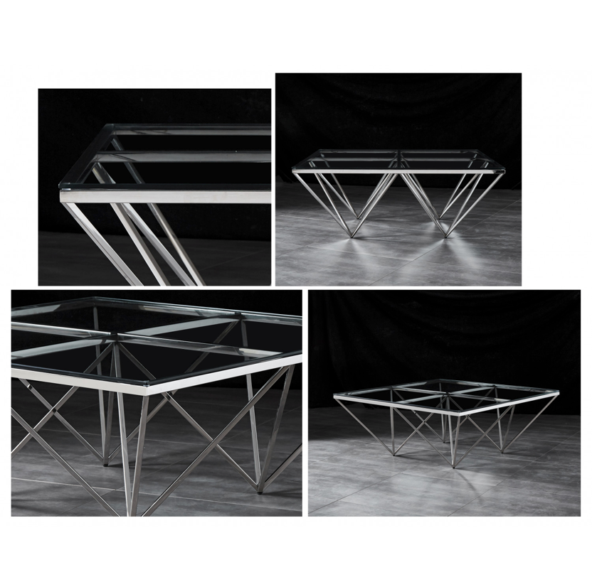 BRIGHTON Coffee Table Stainless Steel and Tempered Glass