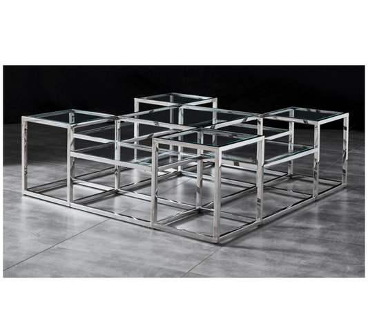 SAYER Coffee Table Stainless Steel and Tempered Glass