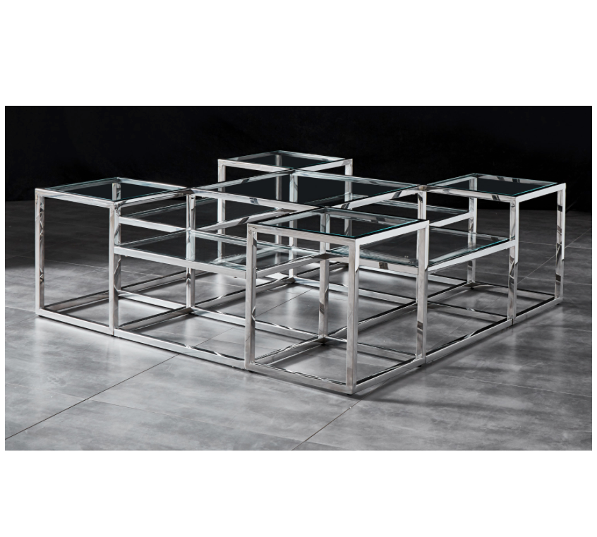 SAYER Coffee Table Stainless Steel and Tempered Glass