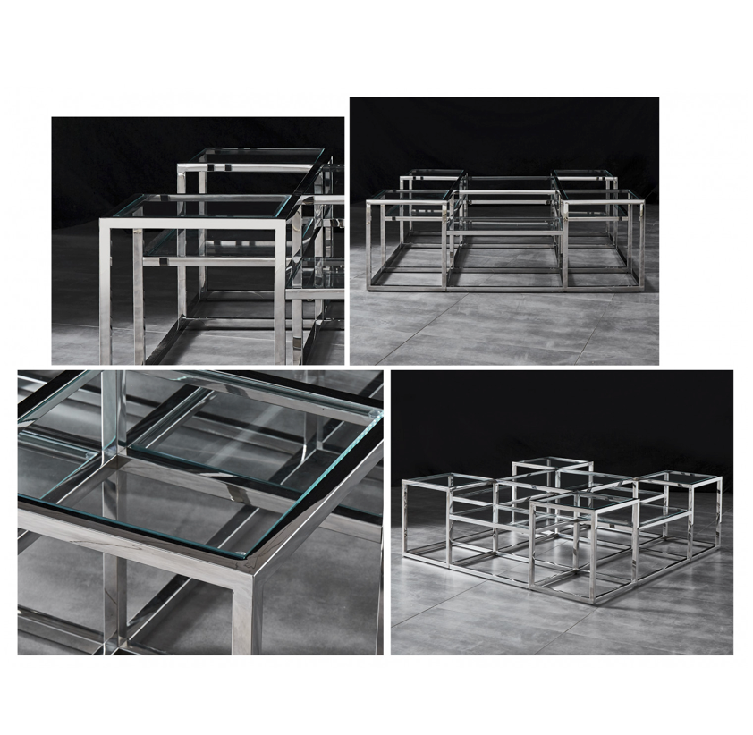 SAYER Coffee Table Stainless Steel and Tempered Glass