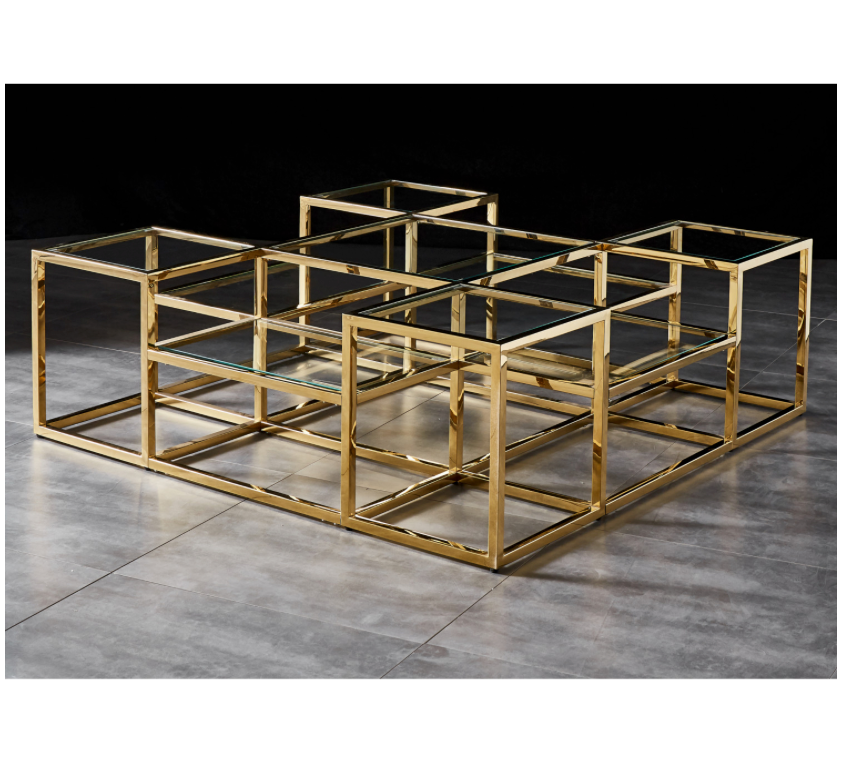SAYER Coffee Table Stainless Steel Gold Finish and Tempered Glass