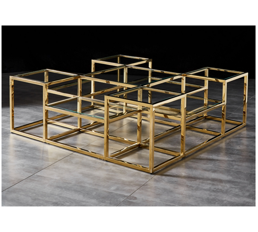 SAYER Coffee Table Stainless Steel Gold Finish and Tempered Glass BA Furniture Clearance
