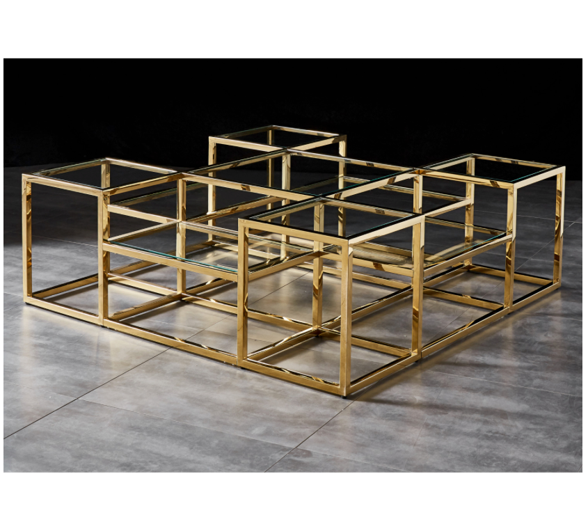 SAYER Coffee Table Stainless Steel Gold Finish and Tempered Glass BA