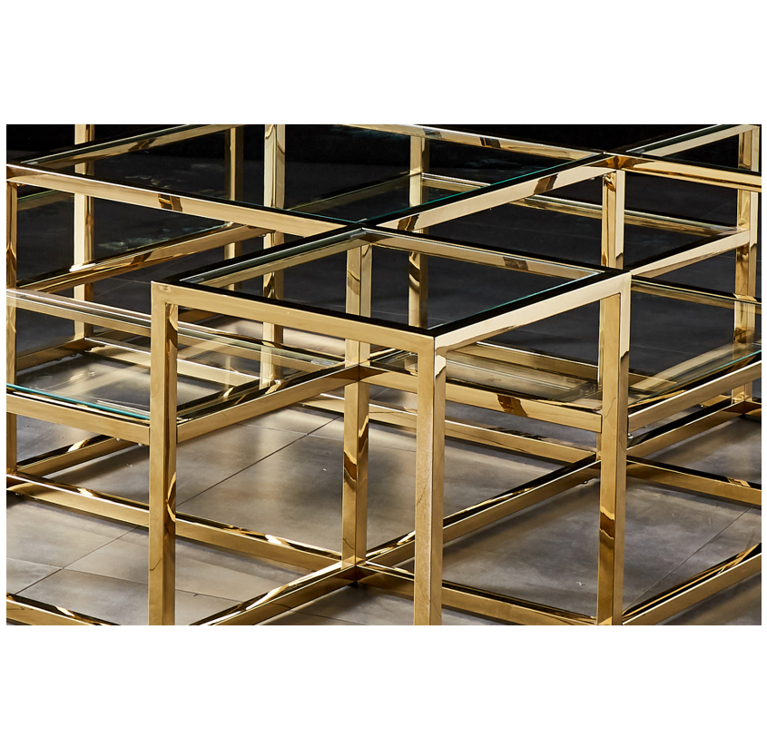 SAYER Coffee Table Stainless Steel Gold Finish and Tempered Glass BA Furniture Clearance