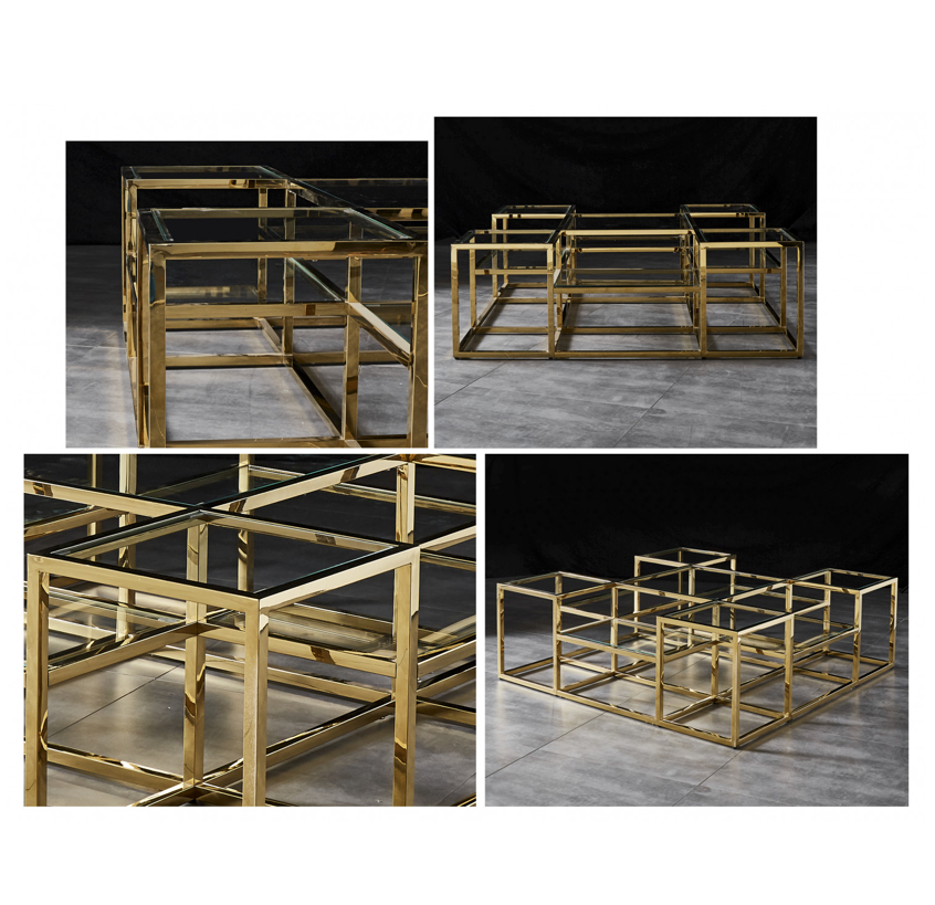 SAYER Coffee Table Stainless Steel Gold Finish and Tempered Glass BA Furniture Clearance