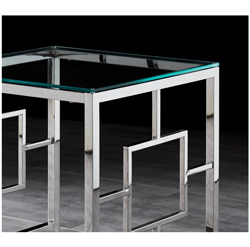 JORDAN Side Table Stainless Steel and Tempered Glass