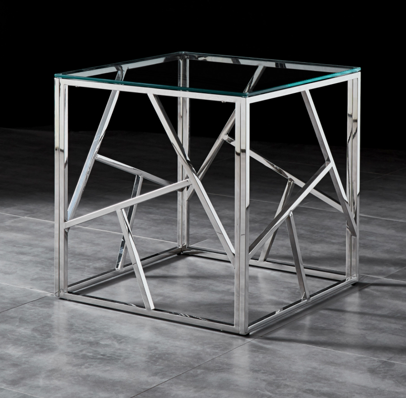 LEO Side Table Stainless Steel and Tempered Glass