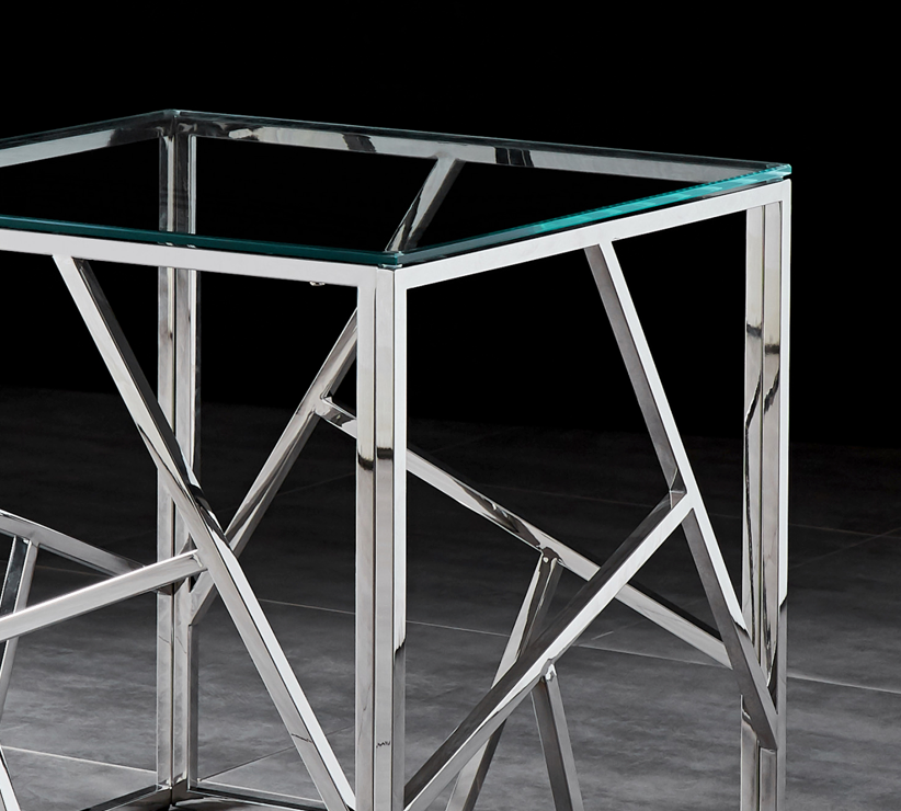 LEO Side Table Stainless Steel and Tempered Glass