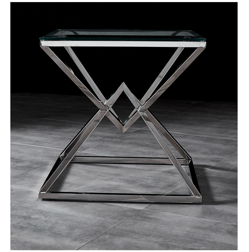 YORK Side Table Stainless Steel and Tempered Glass