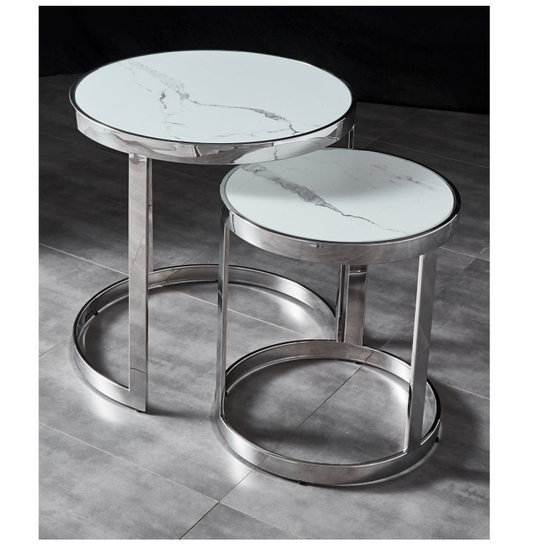 STAX Nest of Side Tables Stainless Steel and Tempered Glass
