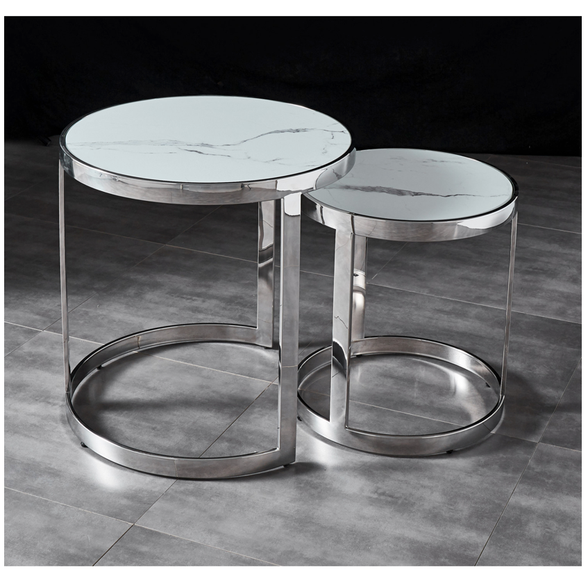 STAX Nest of Side Tables Stainless Steel and Tempered Glass