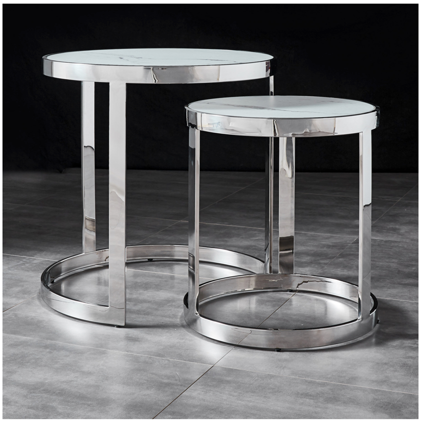 STAX Nest of Side Tables Stainless Steel and Tempered Glass