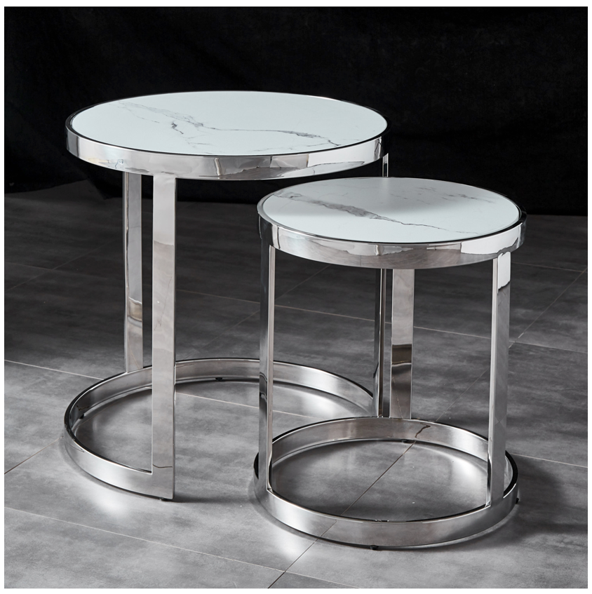 STAX Nest of Side Tables Stainless Steel and Tempered Glass