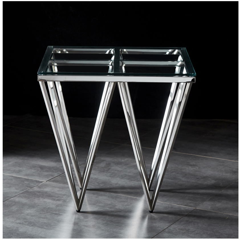 BRIGHTON Side Table Stainless Steel and Tempered Glass