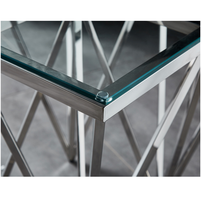 BRIGHTON Side Table Stainless Steel and Tempered Glass