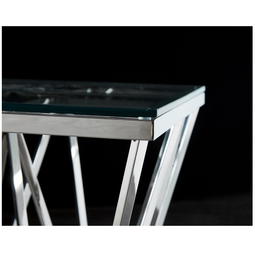 BRIGHTON Side Table Stainless Steel and Tempered Glass