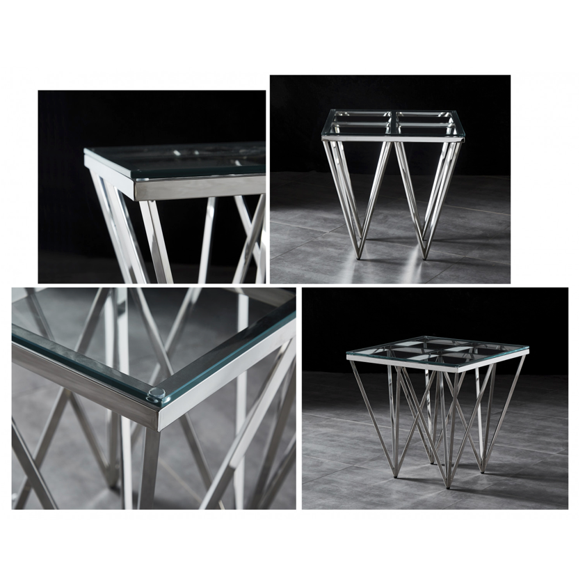 BRIGHTON Side Table Stainless Steel and Tempered Glass