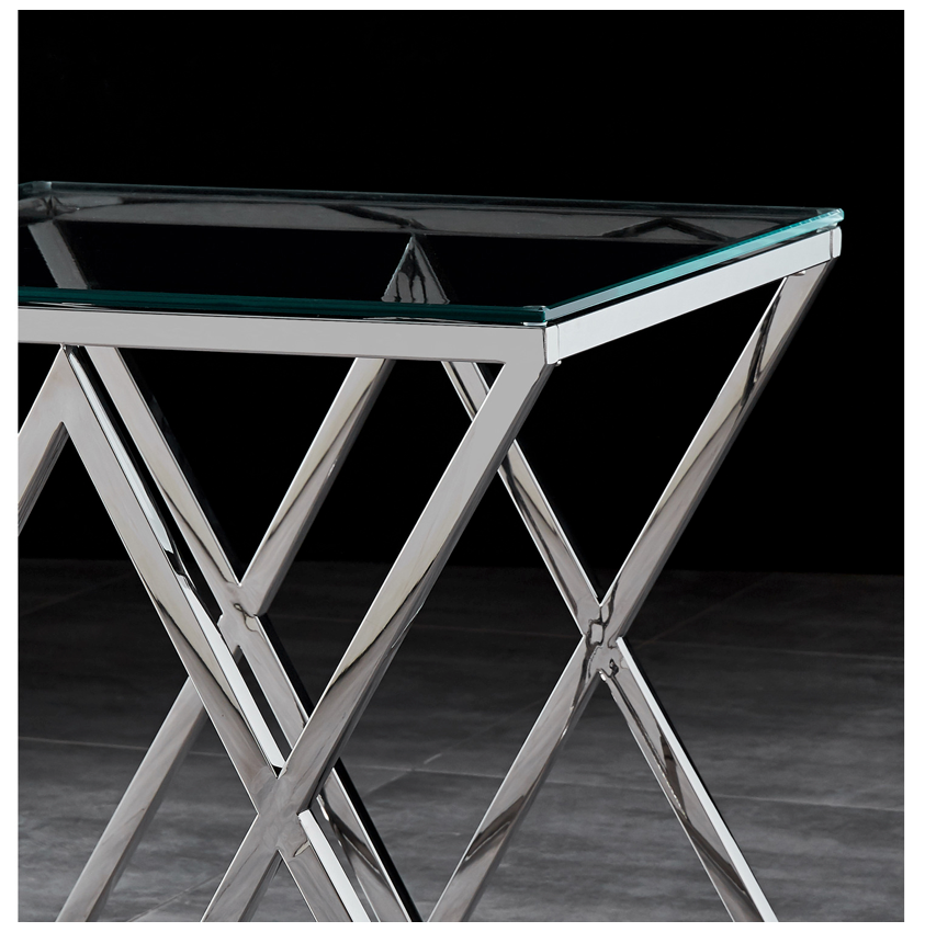 SAVOY Side Table Stainless Steel and Tempered Glass