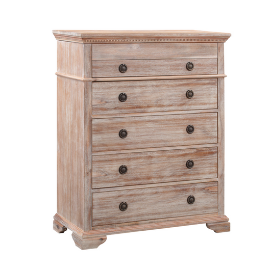 CAPRI Tallboy 5 Drawers and Lift up storage compartment Acacia Wood