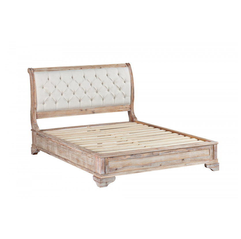 CAPRI Queen Bed Low Foot end with Tufted Upholstered Headboard Acacia Wood