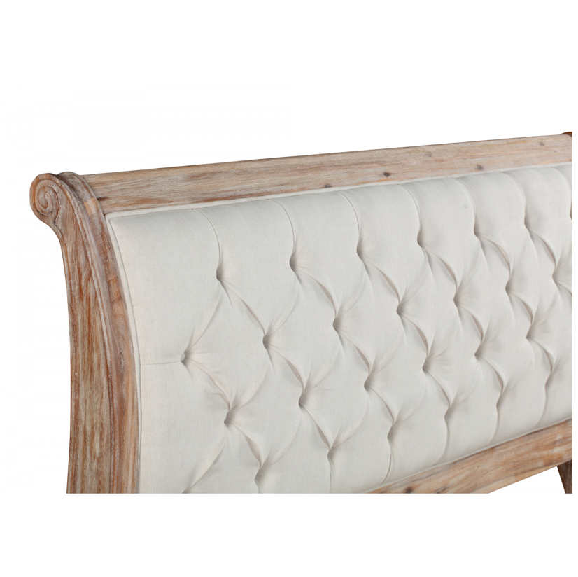 CAPRI King Sleigh Bed Tufted Upholstered Headboard Footboard Acacia Wood