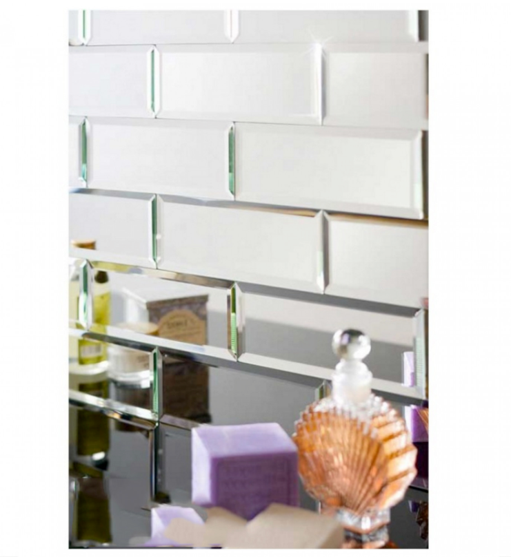Mirror Wall Tiles Brick Shape Beveled Box of 22 Tiles