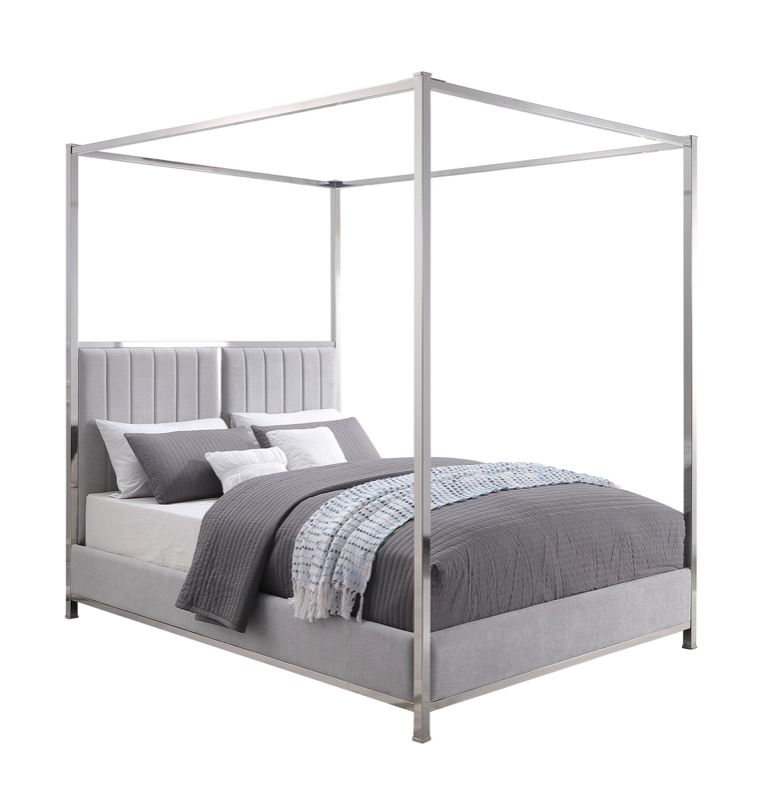 Europa Queen 4 Poster Bed Chrome plated Metal Frame upholstered headboard